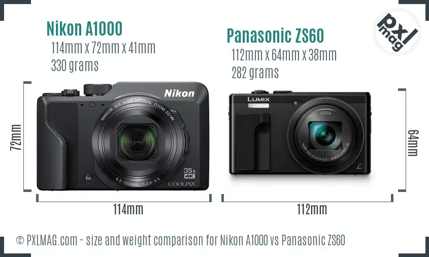 Nikon A1000 vs Panasonic ZS60 size comparison