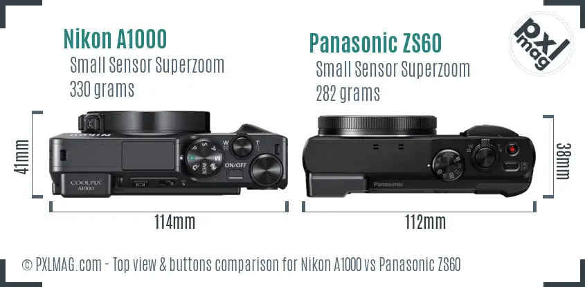Nikon A1000 vs Panasonic ZS60 top view buttons comparison