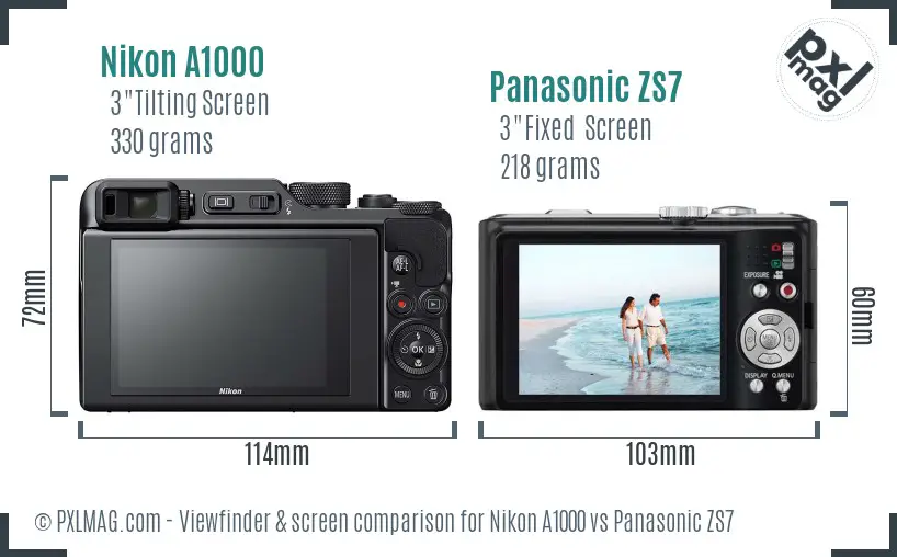 Nikon A1000 vs Panasonic ZS7 Screen and Viewfinder comparison
