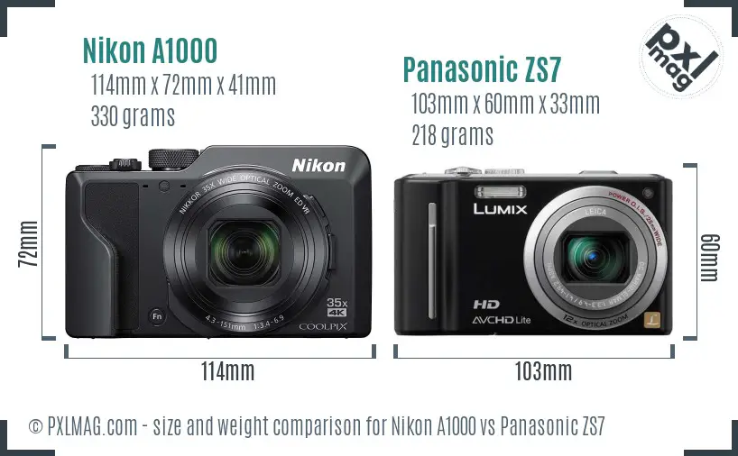 Nikon A1000 vs Panasonic ZS7 size comparison