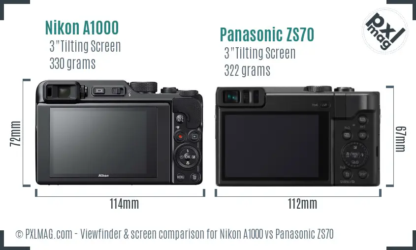 Nikon A1000 vs Panasonic ZS70 Screen and Viewfinder comparison