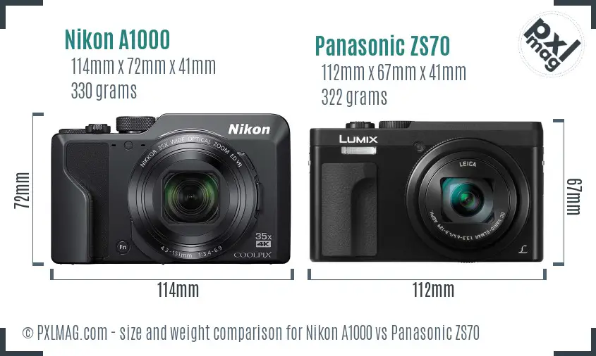 Nikon A1000 vs Panasonic ZS70 size comparison