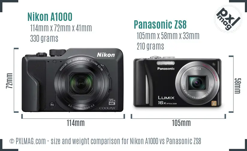 Nikon A1000 vs Panasonic ZS8 size comparison