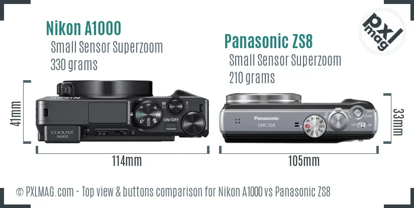 Nikon A1000 vs Panasonic ZS8 top view buttons comparison