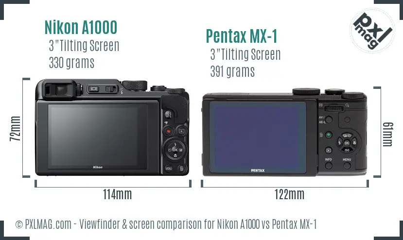 Nikon A1000 vs Pentax MX-1 Screen and Viewfinder comparison