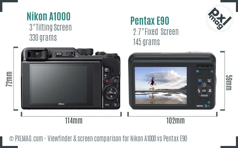 Nikon A1000 vs Pentax E90 Screen and Viewfinder comparison