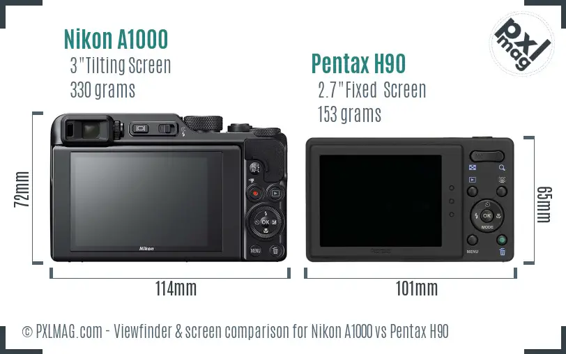 Nikon A1000 vs Pentax H90 Screen and Viewfinder comparison