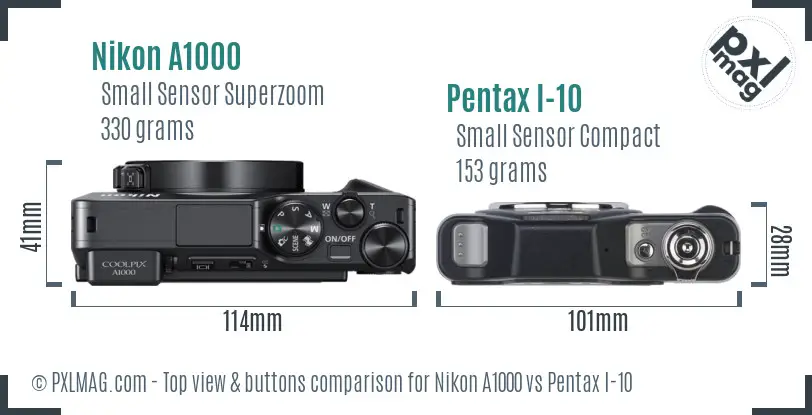 Nikon A1000 vs Pentax I-10 top view buttons comparison Nikon A1000 vs Pentax I-10 top view buttons comparison