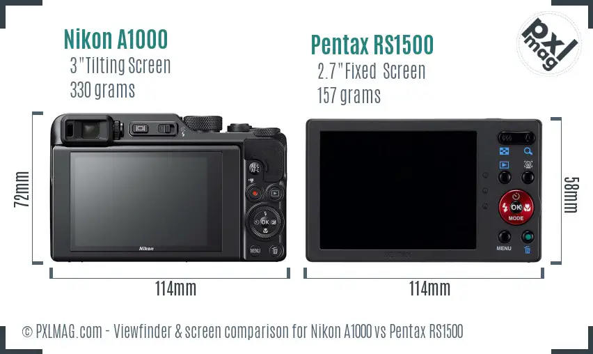 Nikon A1000 vs Pentax RS1500 Screen and Viewfinder comparison
