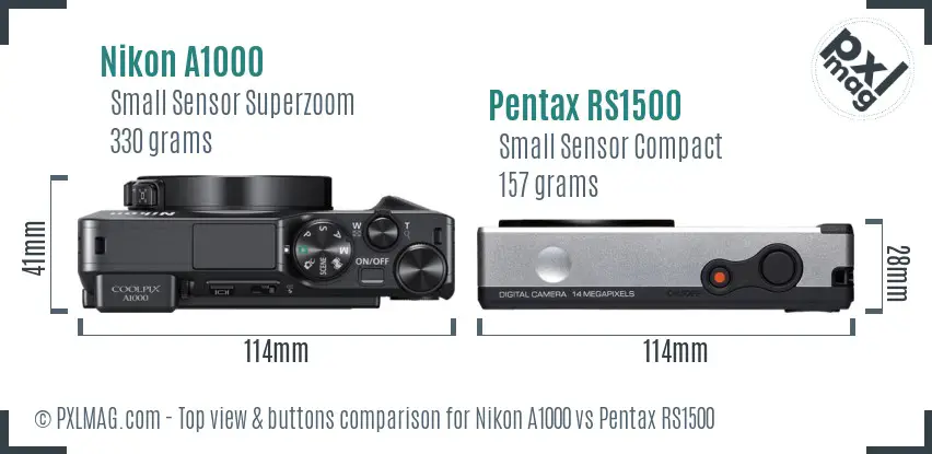 Nikon A1000 vs Pentax RS1500 top view buttons comparison