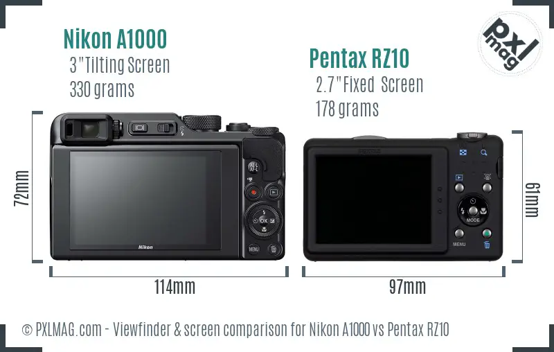 Nikon A1000 vs Pentax RZ10 Screen and Viewfinder comparison