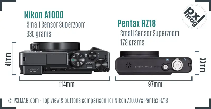 Nikon A1000 vs Pentax RZ18 top view buttons comparison