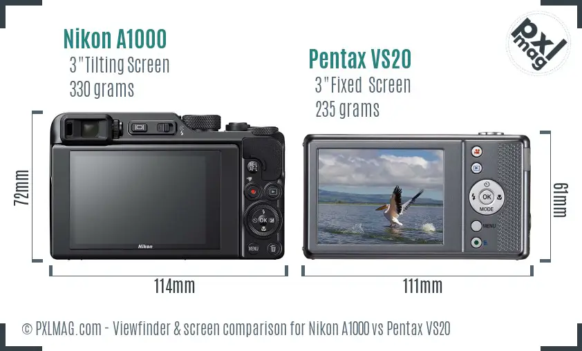 Nikon A1000 vs Pentax VS20 Screen and Viewfinder comparison