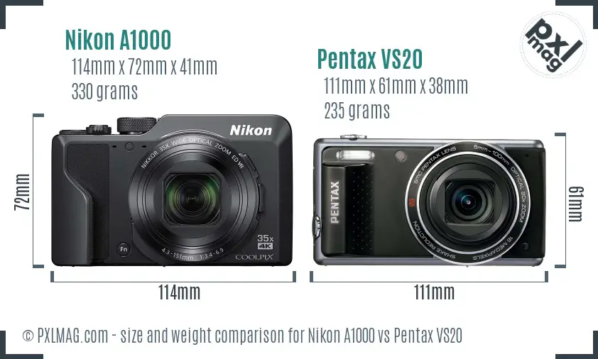 Nikon A1000 vs Pentax VS20 size comparison