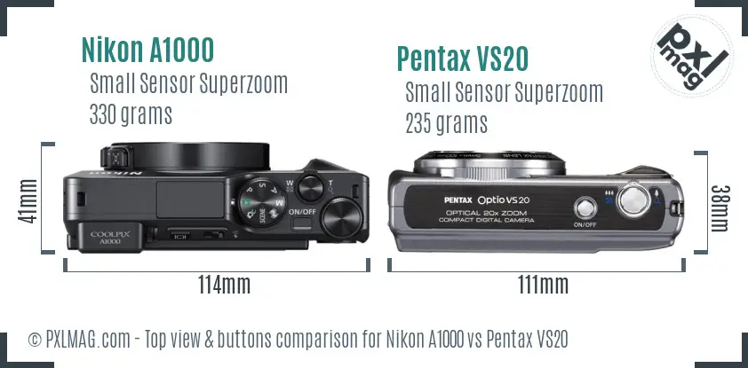 Nikon A1000 vs Pentax VS20 top view buttons comparison