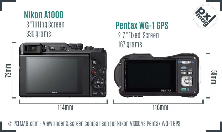Nikon A1000 vs Pentax WG-1 GPS Screen and Viewfinder comparison Nikon A1000 vs Pentax WG-1 GPS Screen and Viewfinder comparison