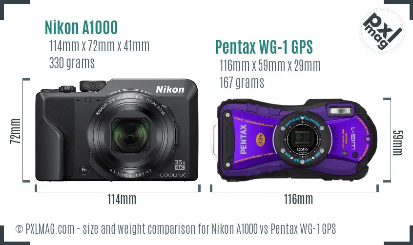 Nikon A1000 vs Pentax WG-1 GPS size comparison Nikon A1000 vs Pentax WG-1 GPS size comparison