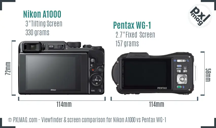 Nikon A1000 vs Pentax WG-1 Screen and Viewfinder comparison
