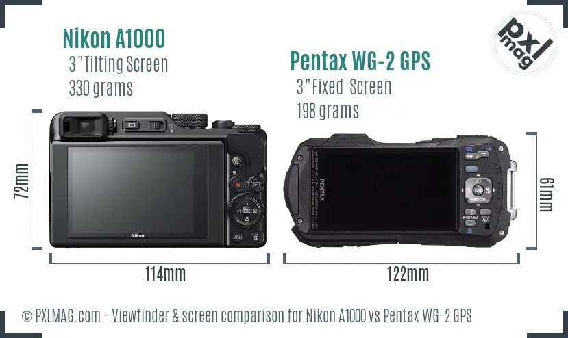 Nikon A1000 vs Pentax WG-2 GPS Screen and Viewfinder comparison