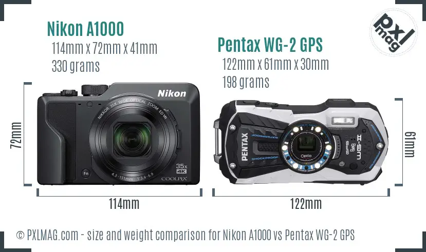 Nikon A1000 vs Pentax WG-2 GPS size comparison
