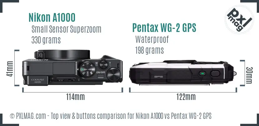 Nikon A1000 vs Pentax WG-2 GPS top view buttons comparison