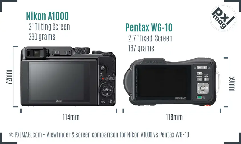 Nikon A1000 vs Pentax WG-10 Screen and Viewfinder comparison Nikon A1000 vs Pentax WG-10 Screen and Viewfinder comparison