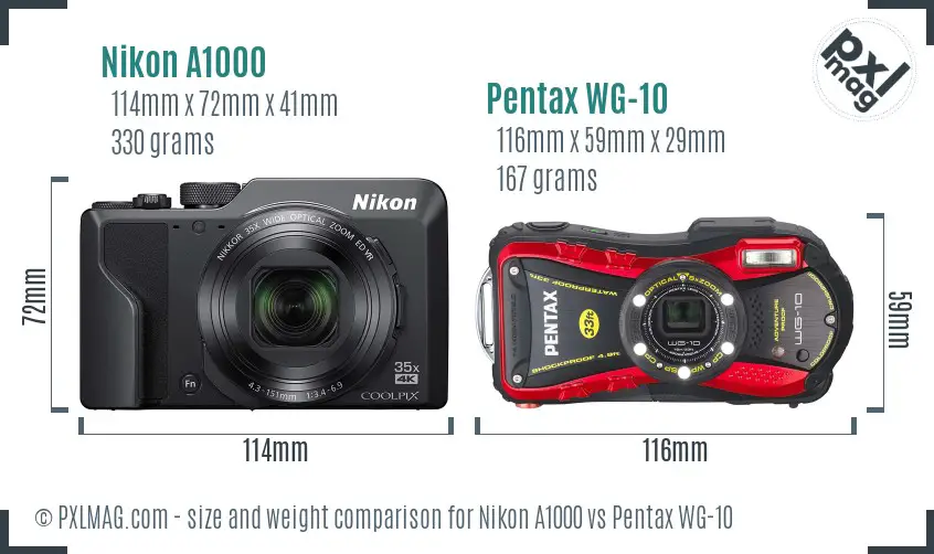Nikon A1000 vs Pentax WG-10 size comparison Nikon A1000 vs Pentax WG-10 size comparison