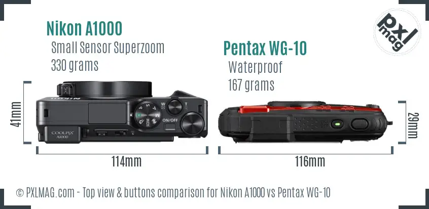 Nikon A1000 vs Pentax WG-10 top view buttons comparison Nikon A1000 vs Pentax WG-10 top view buttons comparison