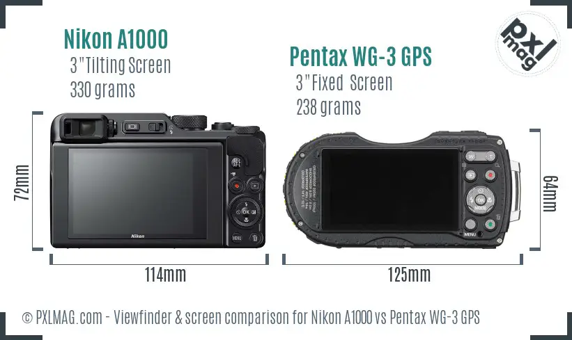 Nikon A1000 vs Pentax WG-3 GPS Screen and Viewfinder comparison Nikon A1000 vs Pentax WG-3 GPS Screen and Viewfinder comparison
