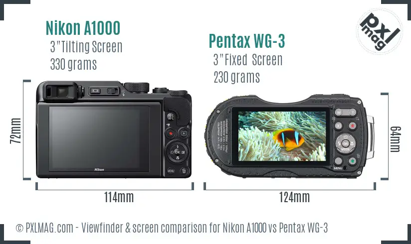 Nikon A1000 vs Pentax WG-3 Screen and Viewfinder comparison