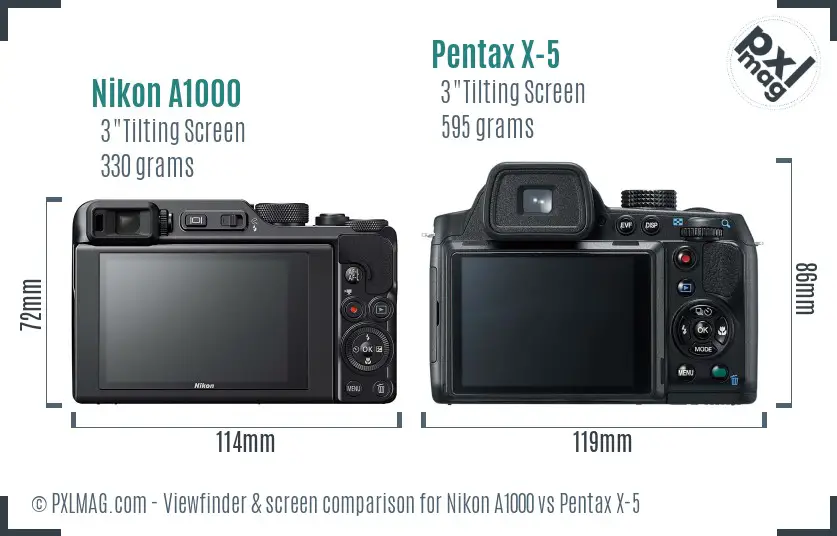 Nikon A1000 vs Pentax X-5 Screen and Viewfinder comparison