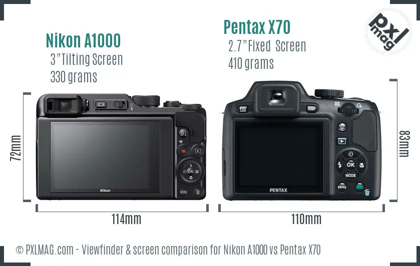 Nikon A1000 vs Pentax X70 Screen and Viewfinder comparison