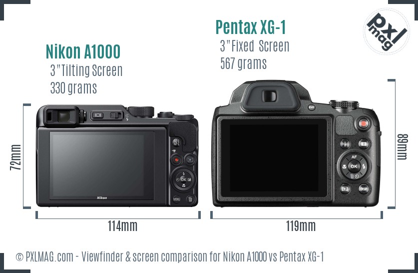 Nikon A1000 vs Pentax XG-1 Screen and Viewfinder comparison