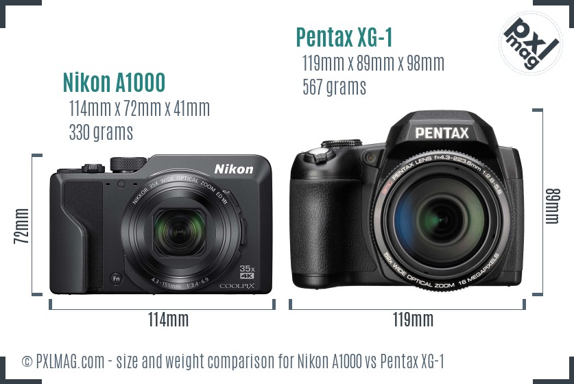 Nikon A1000 vs Pentax XG-1 size comparison Nikon A1000 vs Pentax XG-1 size comparison