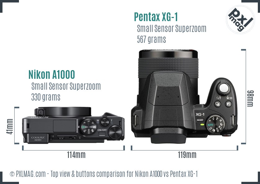 Nikon A1000 vs Pentax XG-1 top view buttons comparison