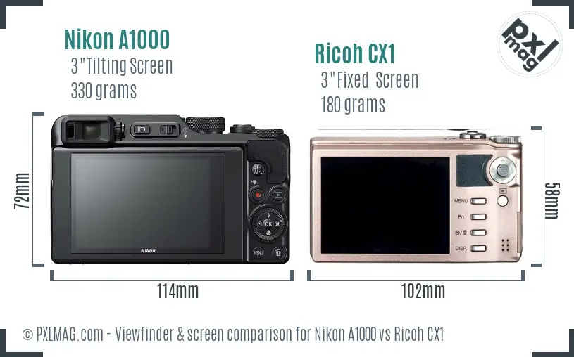 Nikon A1000 vs Ricoh CX1 Screen and Viewfinder comparison
