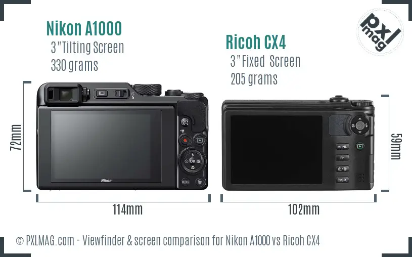 Nikon A1000 vs Ricoh CX4 Screen and Viewfinder comparison