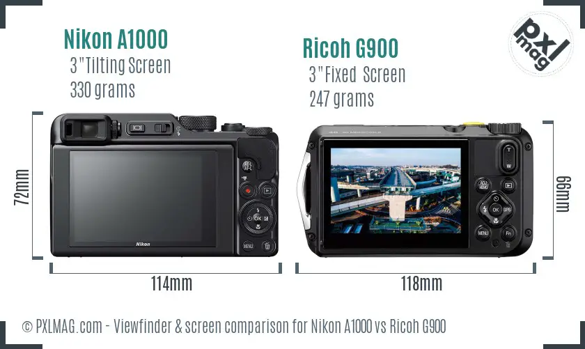Nikon A1000 vs Ricoh G900 Screen and Viewfinder comparison