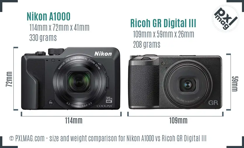 Nikon A1000 vs Ricoh GR Digital III size comparison Nikon A1000 vs Ricoh GR Digital III size comparison