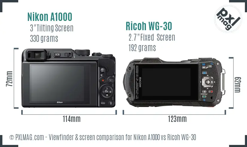 Nikon A1000 vs Ricoh WG-30 Screen and Viewfinder comparison