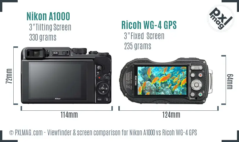 Nikon A1000 vs Ricoh WG-4 GPS Screen and Viewfinder comparison