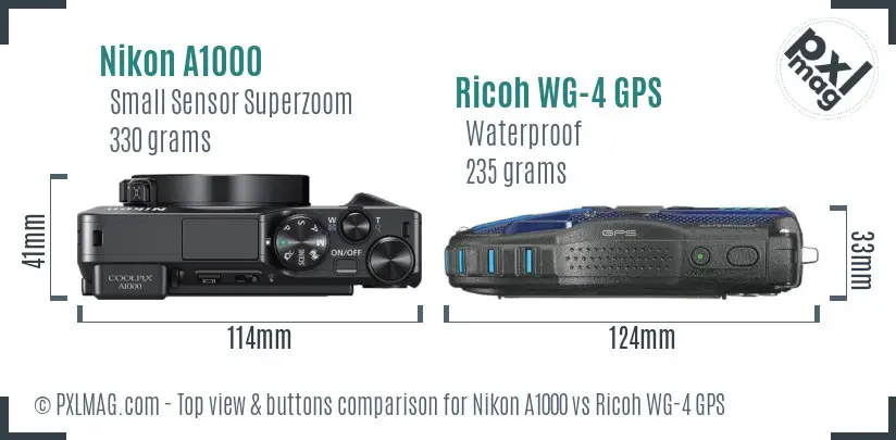 Nikon A1000 vs Ricoh WG-4 GPS top view buttons comparison