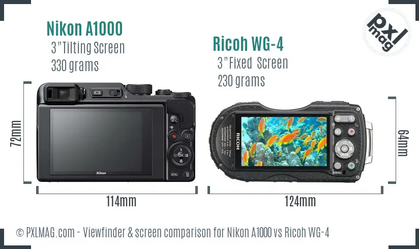 Nikon A1000 vs Ricoh WG-4 Screen and Viewfinder comparison