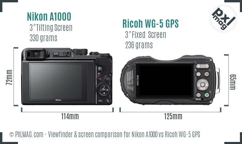 Nikon A1000 vs Ricoh WG-5 GPS Screen and Viewfinder comparison