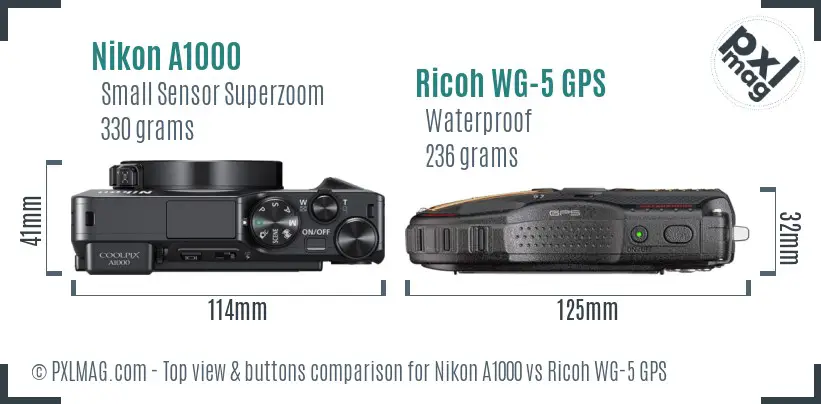 Nikon A1000 vs Ricoh WG-5 GPS top view buttons comparison