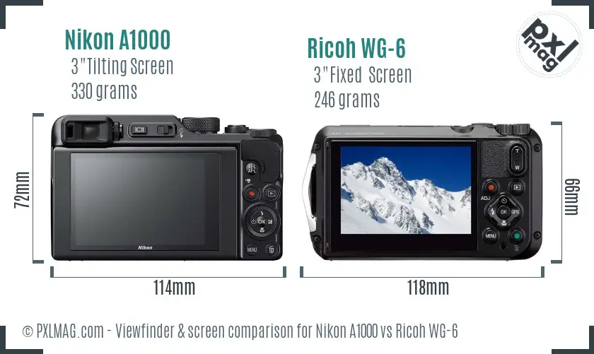 Nikon A1000 vs Ricoh WG-6 Screen and Viewfinder comparison Nikon A1000 vs Ricoh WG-6 Screen and Viewfinder comparison