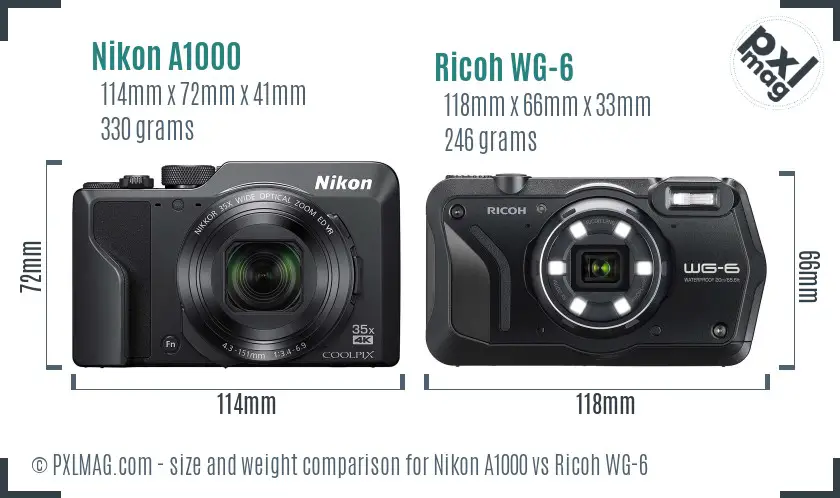 Nikon A1000 vs Ricoh WG-6 size comparison Nikon A1000 vs Ricoh WG-6 size comparison