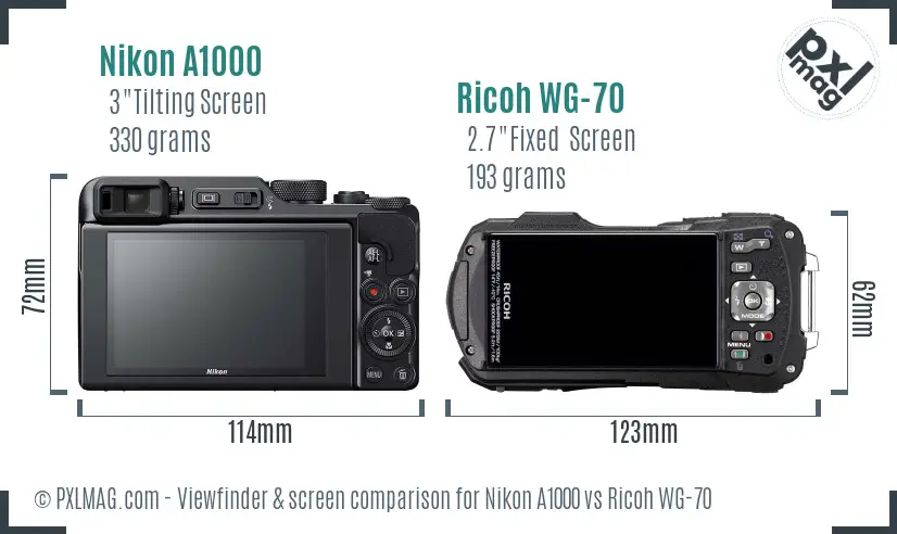Nikon A1000 vs Ricoh WG-70 Screen and Viewfinder comparison