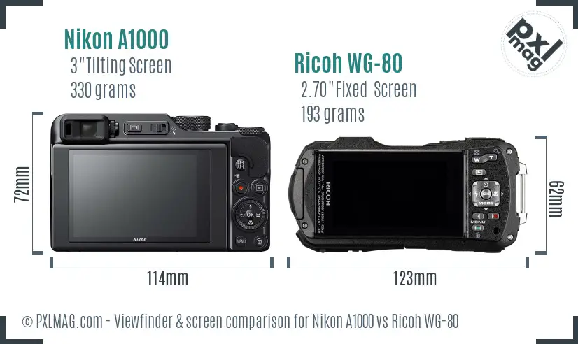 Nikon A1000 vs Ricoh WG-80 Screen and Viewfinder comparison Nikon A1000 vs Ricoh WG-80 Screen and Viewfinder comparison