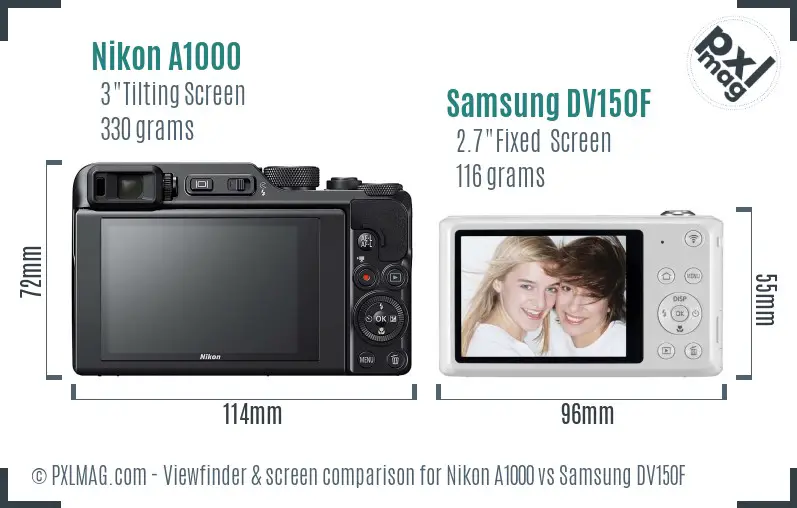 Nikon A1000 vs Samsung DV150F Screen and Viewfinder comparison